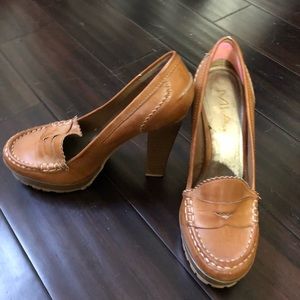 Brown stacked heel platform